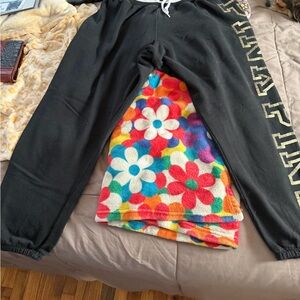 PINK Victoria's Secret Black Track Pants with Gold Logo